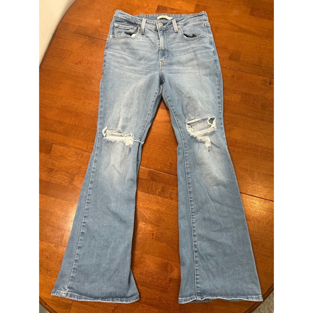 Levi's 726 Flare Jeans Womens 31 Blue Distressed High Rise Denim Pants